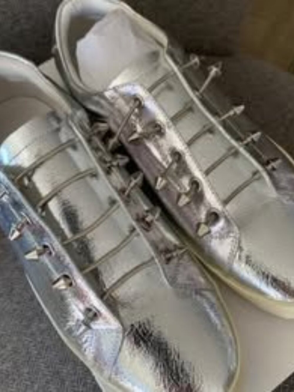 Silver Low-Top Sneakers with Metallic Finish